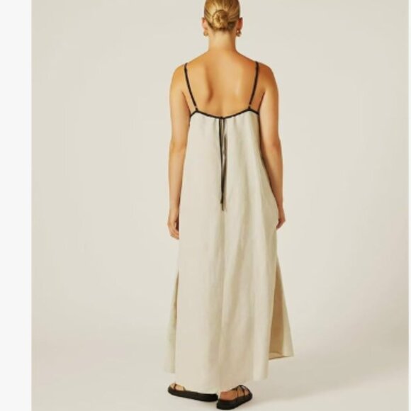 NWOT Tan/Black Linen Maxi Dress One Size - Picture 2 of 5